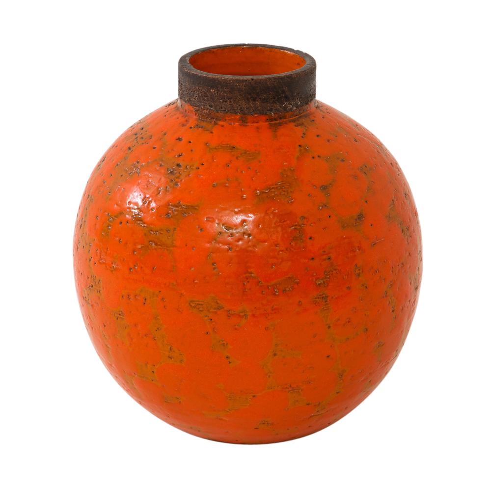 Mid-Century Modern Bitossi Raymor Vase, Ceramic, Orange, Brown, Signed