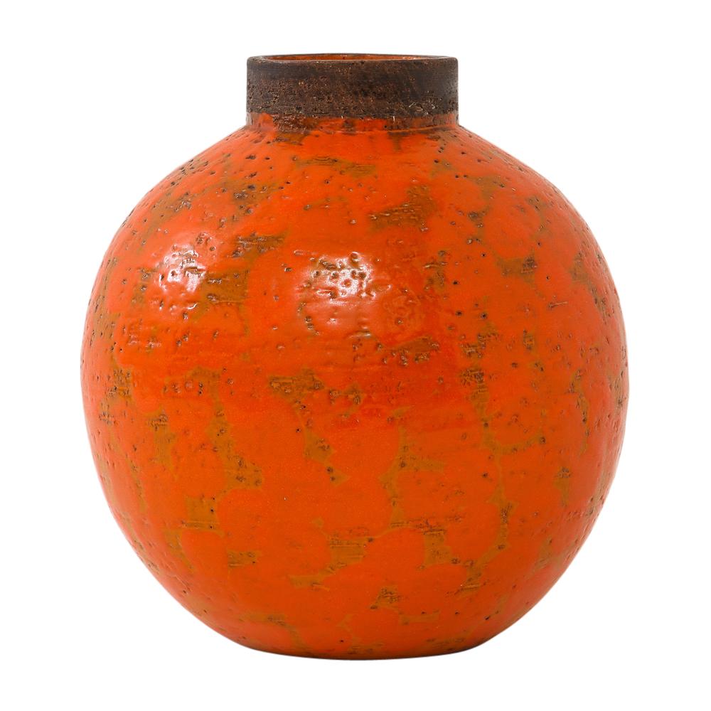 Italian Bitossi Raymor Vase, Ceramic, Orange, Brown, Signed