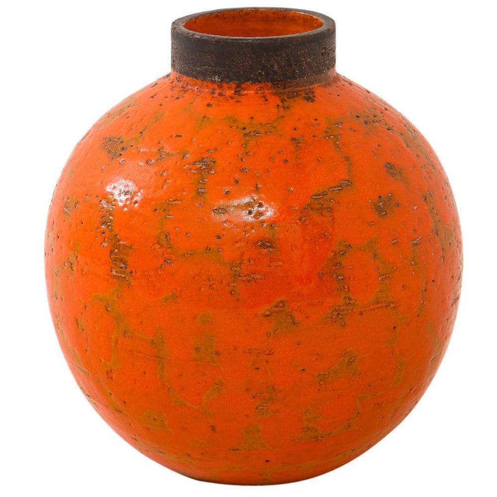Raymor Bitossi Ball Vase, Ceramic, Orange with Brown, Signed