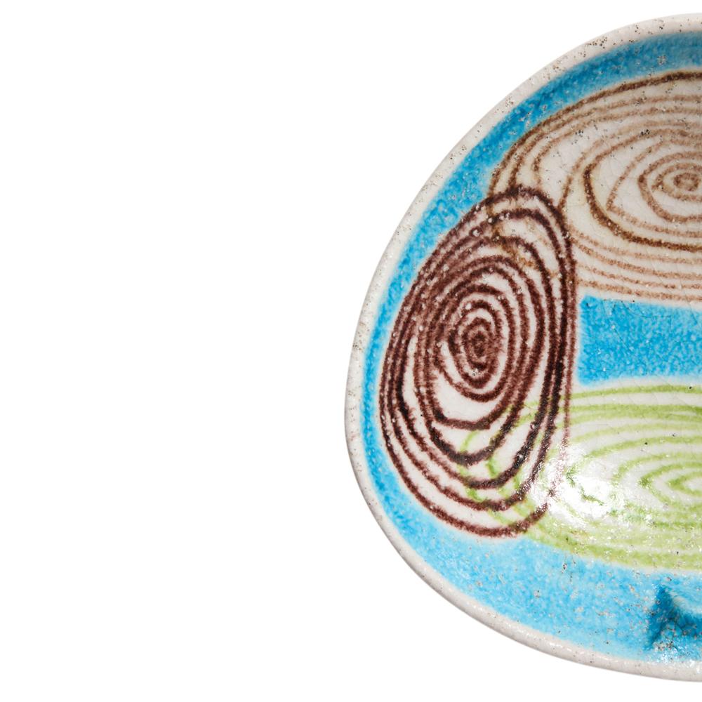 Italian Alvino Bagni Raymor Ashtray Bowl, Ceramic, Abstract, Blue, Green, Brown, Signed For Sale