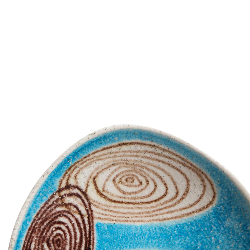 Glazed Alvino Bagni Raymor Ashtray Bowl, Ceramic, Abstract, Blue, Green, Brown, Signed For Sale