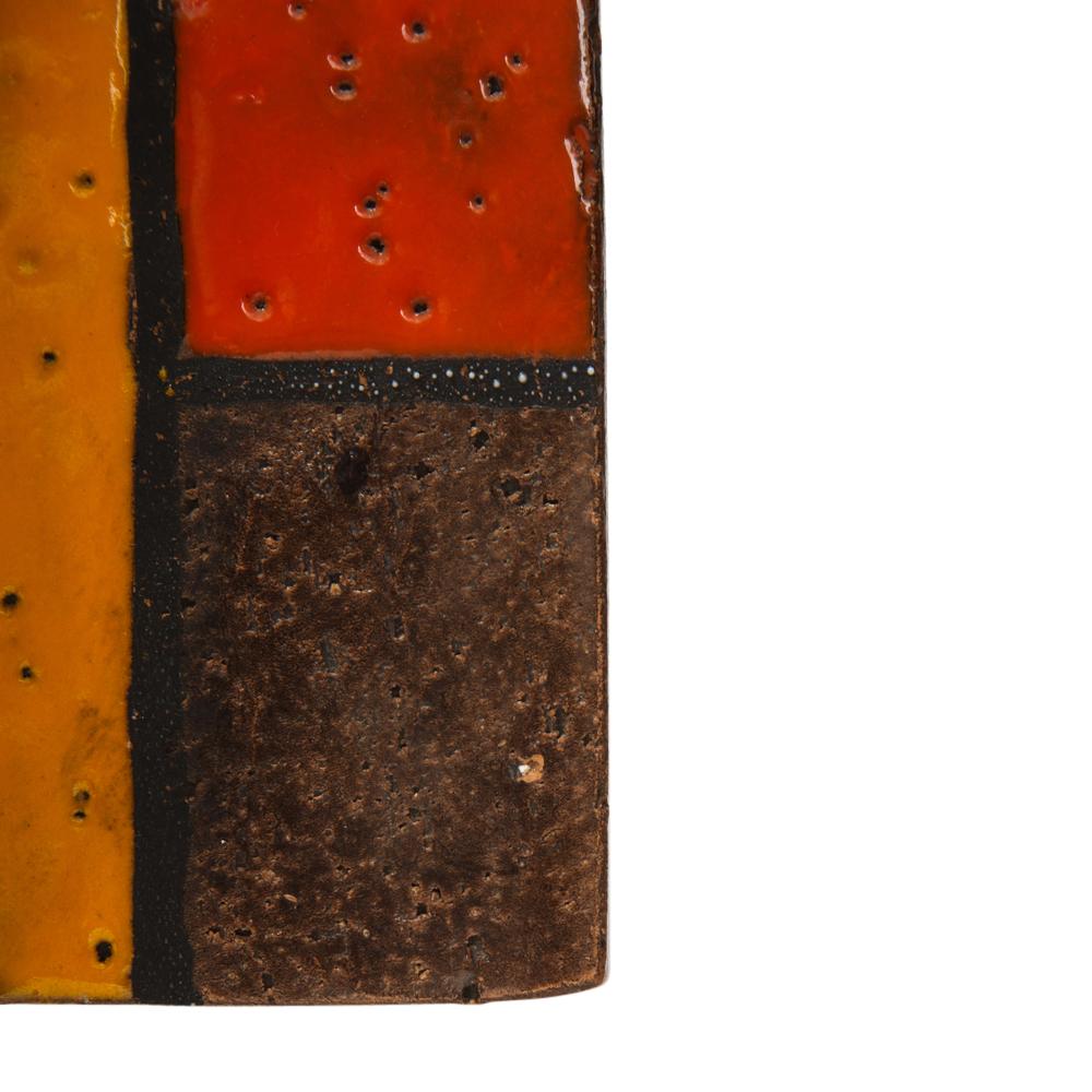 Raymor Bitossi Box, Ceramic, Mondrian Orange Red Yellow Brown Signed 3