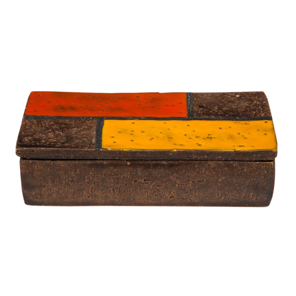 Mid-Century Modern Raymor Bitossi Box, Ceramic, Mondrian Orange Red Yellow Brown Signed