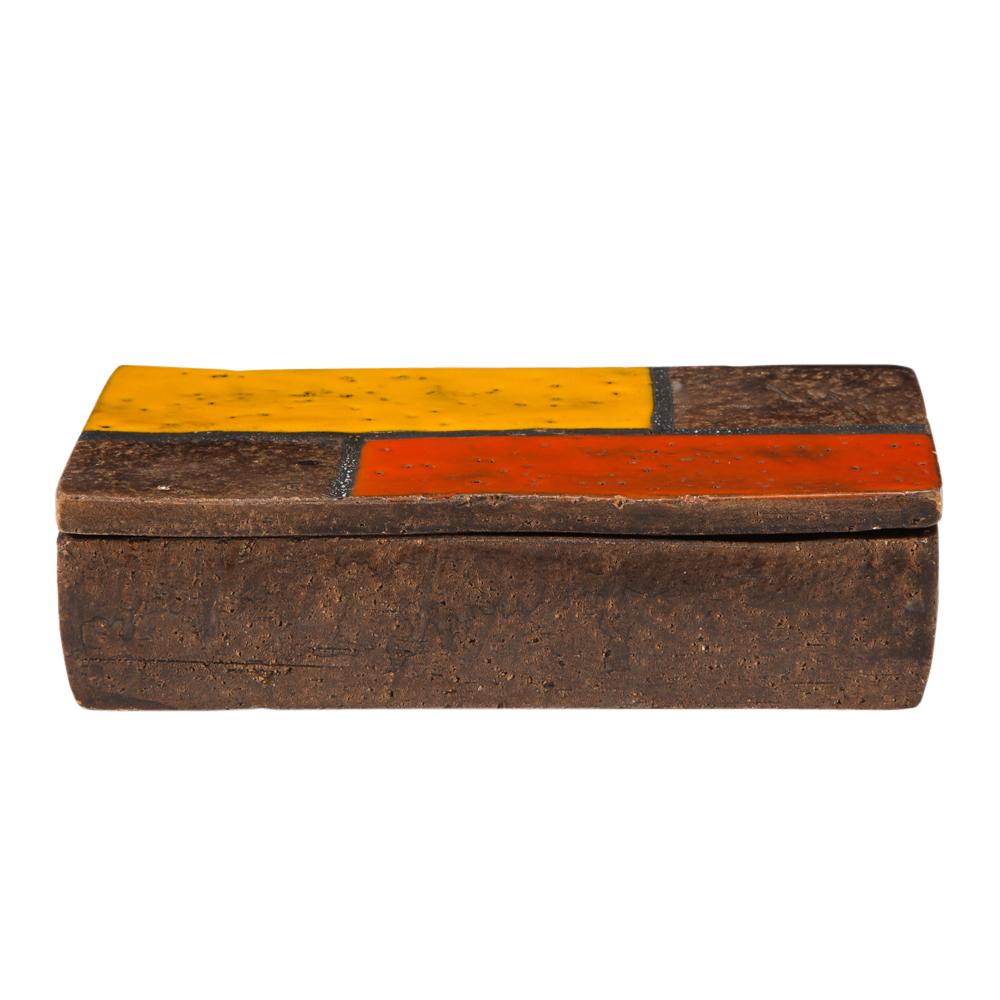 Italian Raymor Bitossi Box, Ceramic, Mondrian Orange Red Yellow Brown Signed