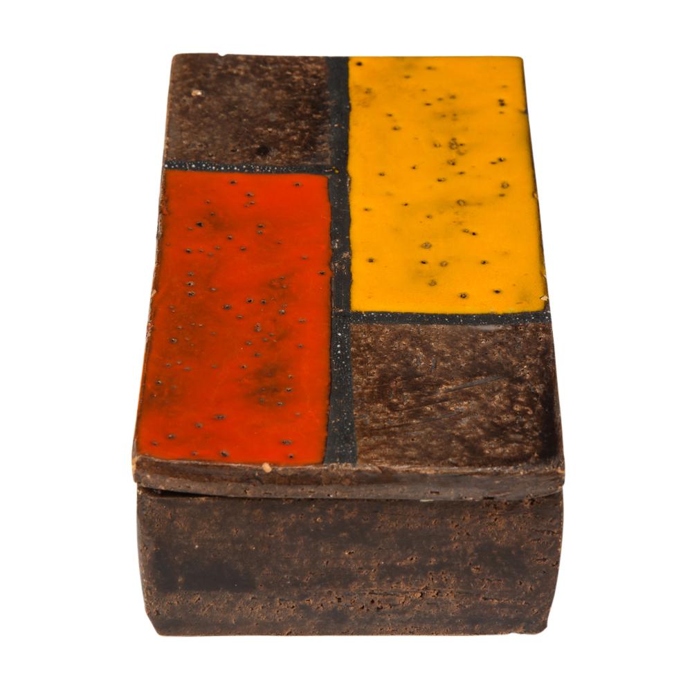 Glazed Raymor Bitossi Box, Ceramic, Mondrian Orange Red Yellow Brown Signed