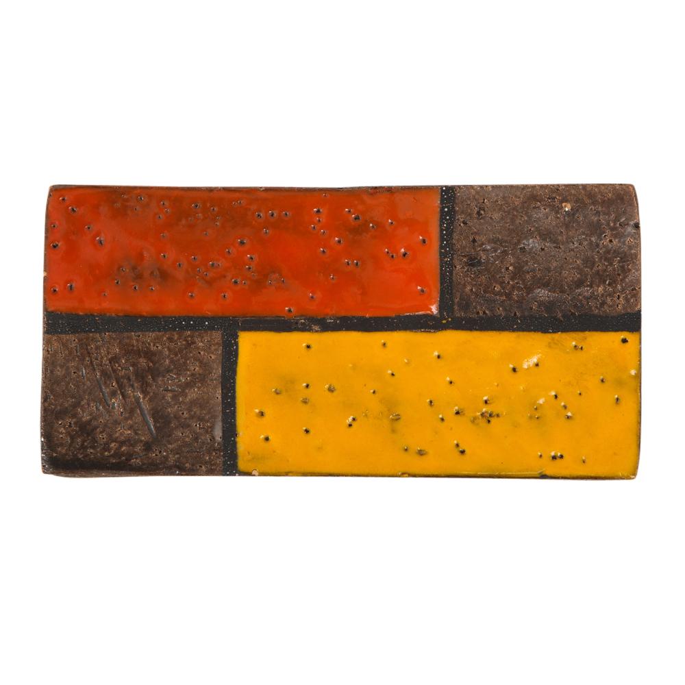 Mid-20th Century Raymor Bitossi Box, Ceramic, Mondrian Orange Red Yellow Brown Signed