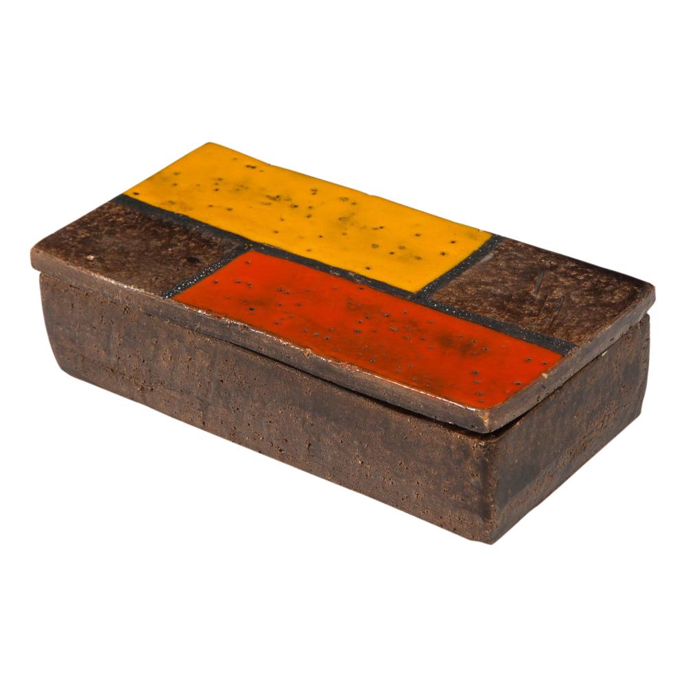 Raymor Bitossi Box, Ceramic, Mondrian Orange Red Yellow Brown Signed