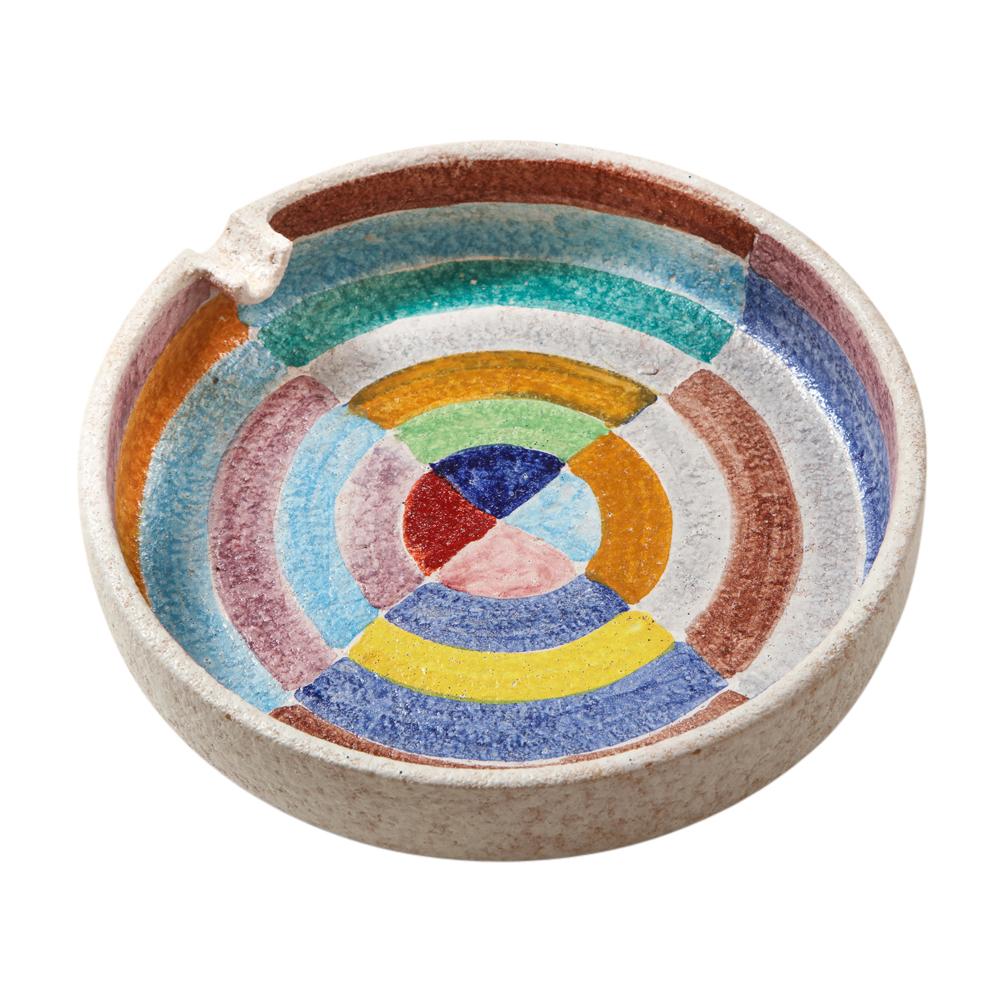 Mid-Century Modern Raymor Bitossi Ceramic Ashtray Geometric Stripes Circles Signed, Italy, 1960s