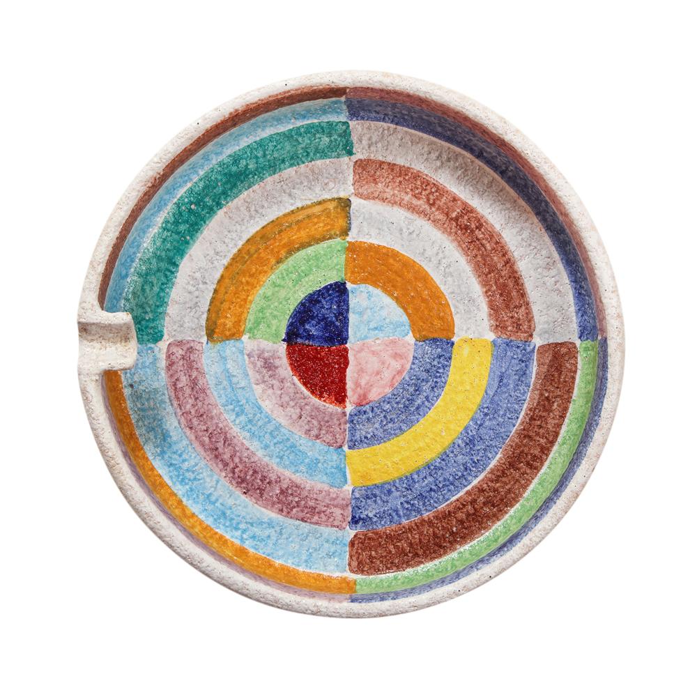 Raymor Bitossi Ceramic Ashtray Geometric Stripes Circles Signed, Italy, 1960s