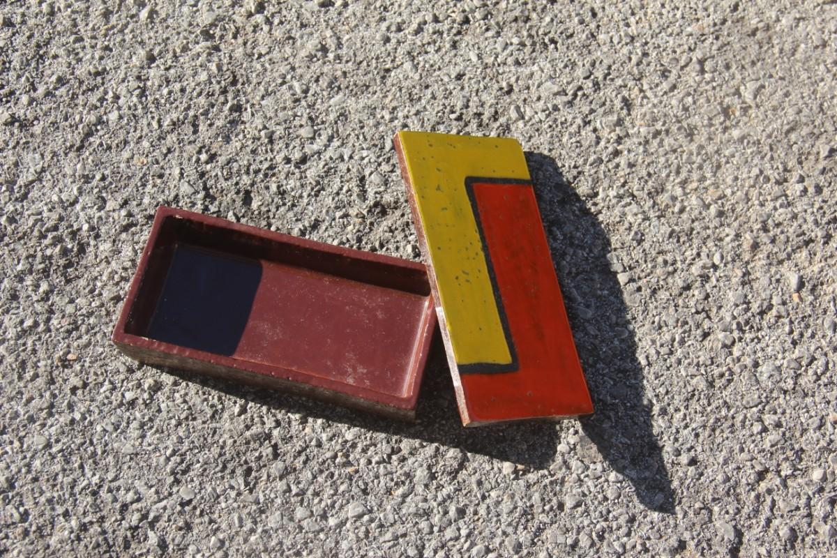 Mid-Century Modern Raymor Bitossi Ceramic Box Mondrian Orange Red Yellow Brown, 1960s
