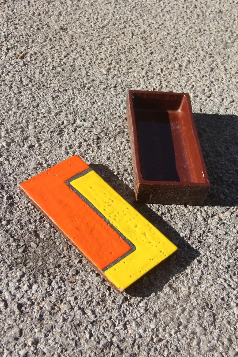 Raymor Bitossi Ceramic Box Mondrian Orange Red Yellow Brown, 1960s 1