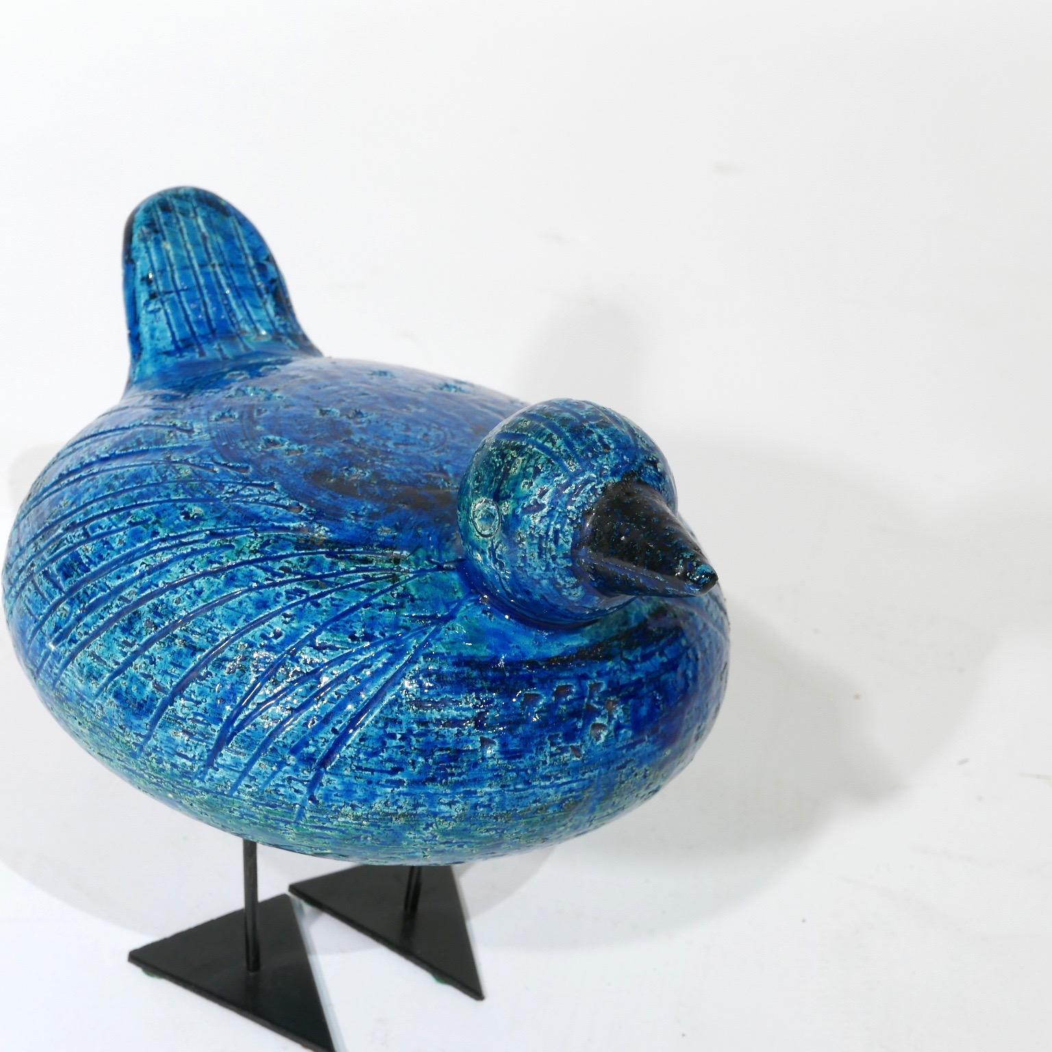 Raymor Bitossi Ceramic Duck / Bird with Metal Feet by Aldo Londi Made in Italy 1