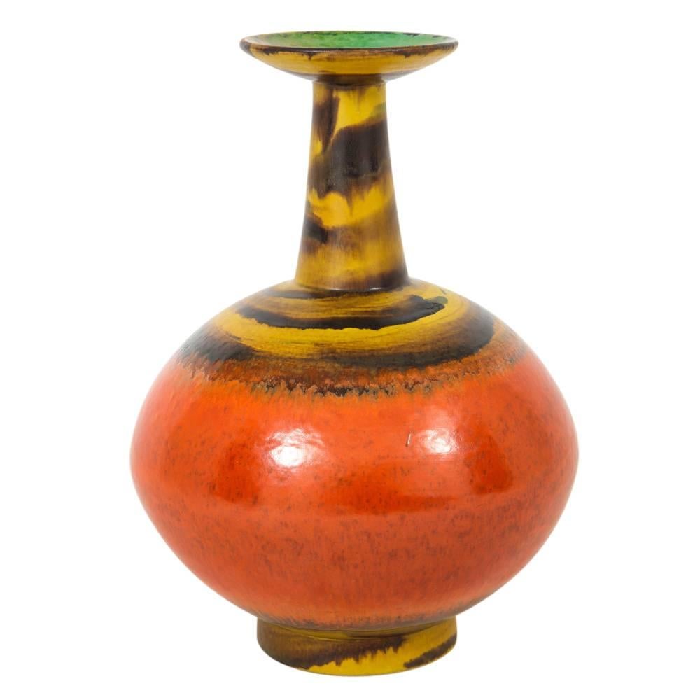 Italian Raymor Bitossi Vase, Ceramic, Orange Yellow, Bagni Signed
