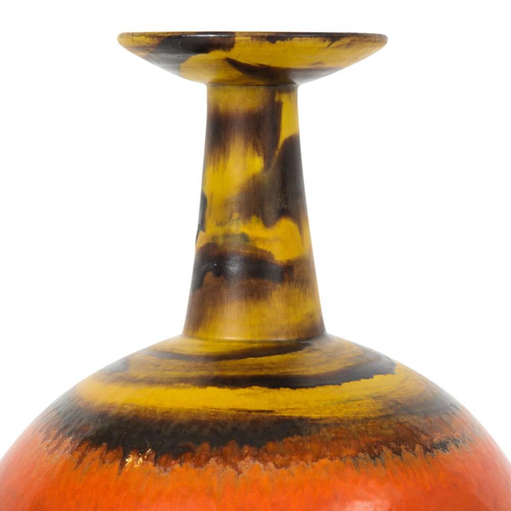 Glazed Raymor Bitossi Vase, Ceramic, Orange Yellow, Bagni Signed