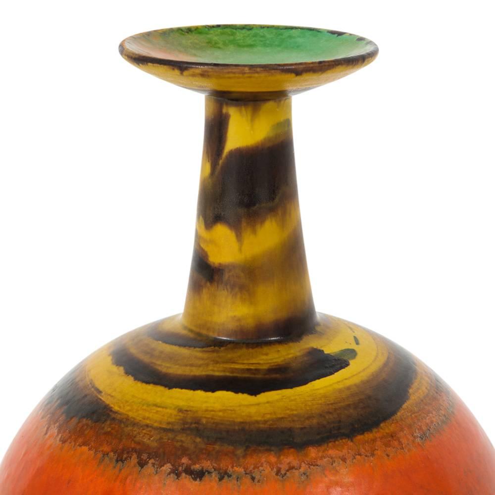Raymor Bitossi Vase, Ceramic, Orange Yellow, Bagni Signed In Good Condition In New York, NY