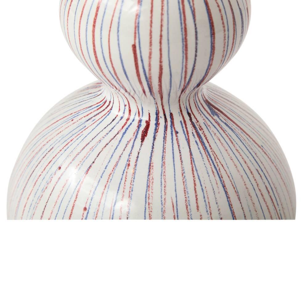 Bitossi Vase, Ceramic, Pinstripes, White, Red, Blue, Signed In Good Condition In New York, NY