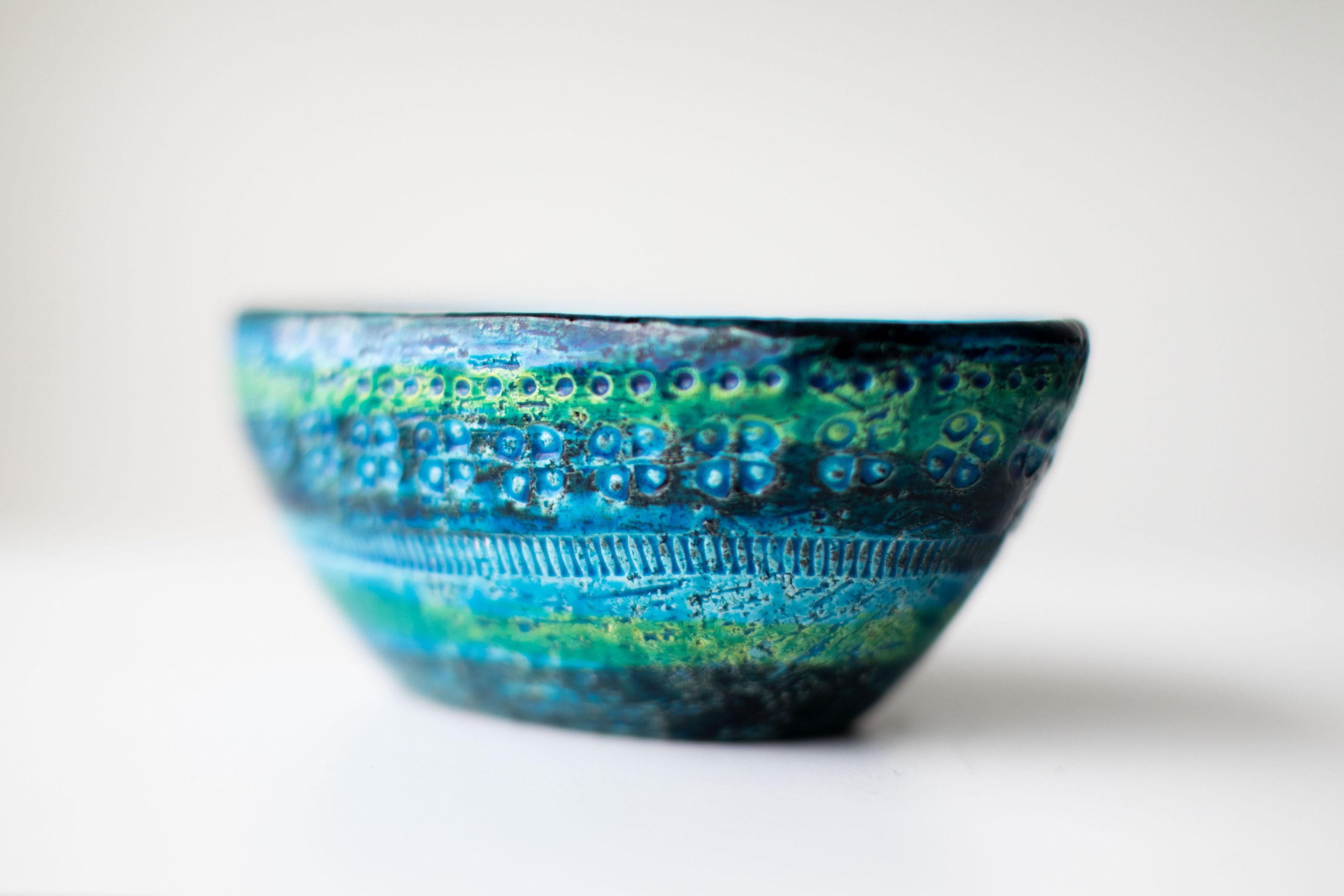 Mid-20th Century Raymor Bitossi Italian Pottery Bowl Remini Blue For Sale