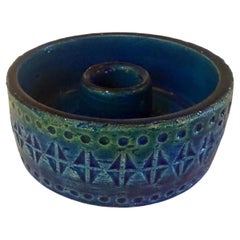 Raymor Bitossi, poterie italienne : bougeoir rare, première production, bleu de Rimini