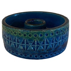 Raymor Bitossi, poterie italienne : bougeoir rare, première production, bleu de Rimini