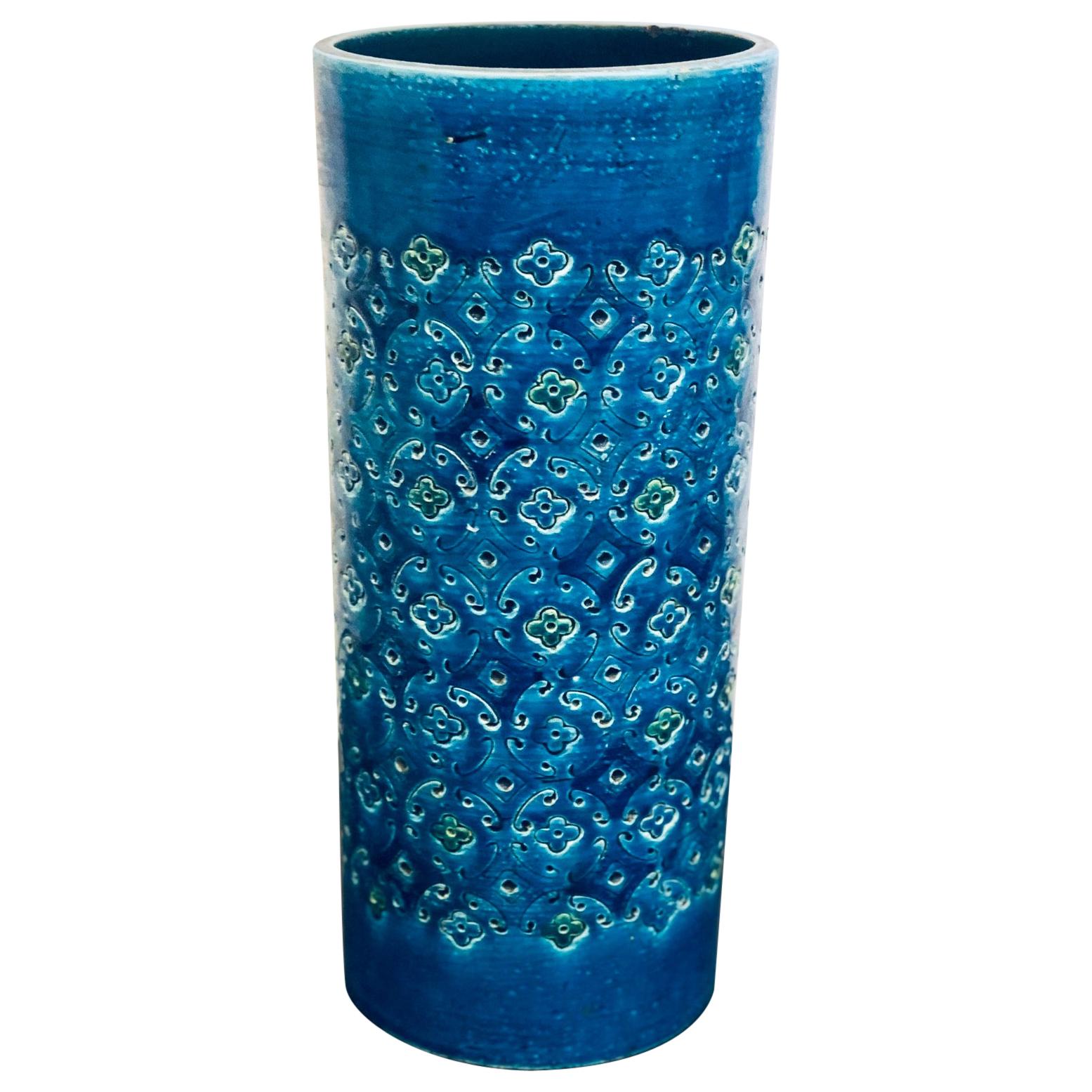 Raymor Bitossi Italian Pottery Tall Vase Remini Blue