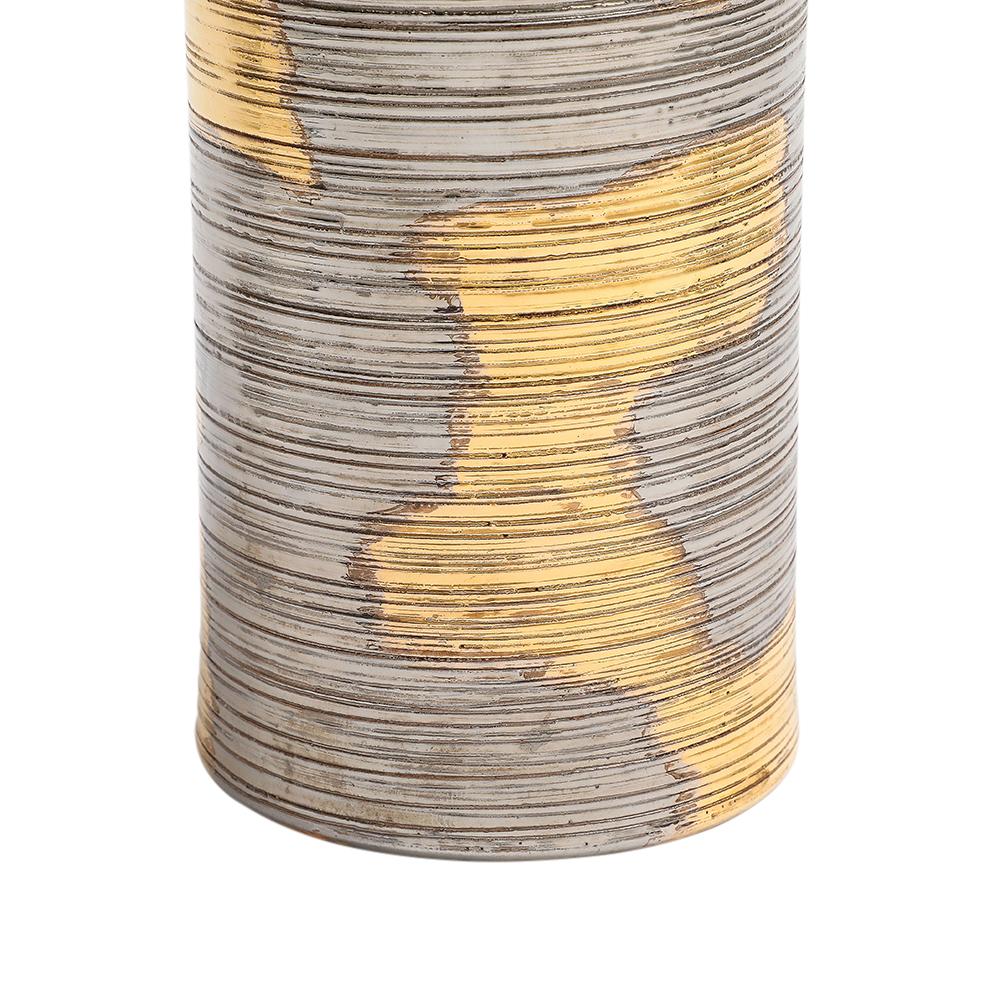 Raymor Bitossi-Vase, Keramik, abstrakt, gebürstetes Metallic-Gold, Platin, signiert im Angebot 3
