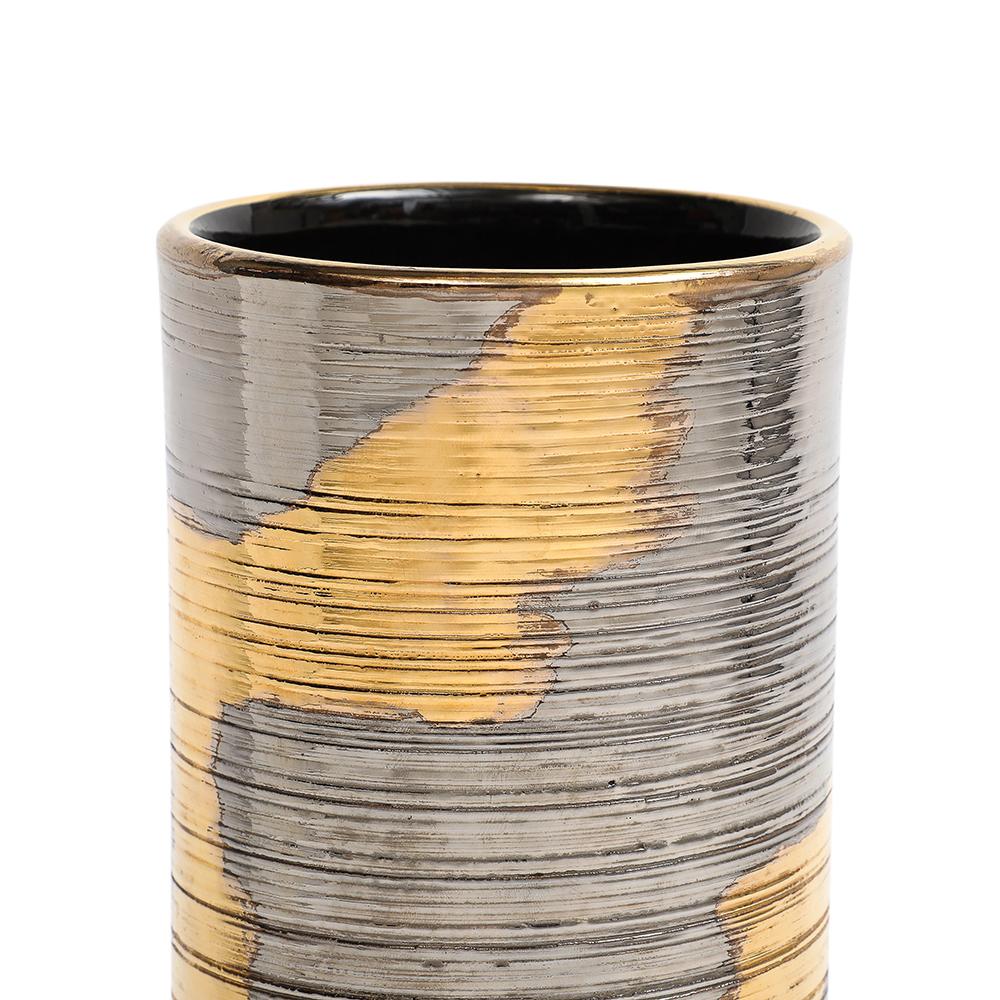 Raymor Bitossi Vase, Ceramic, Abstract, Brushed Metallic Gold, Platinum, Signed For Sale 4