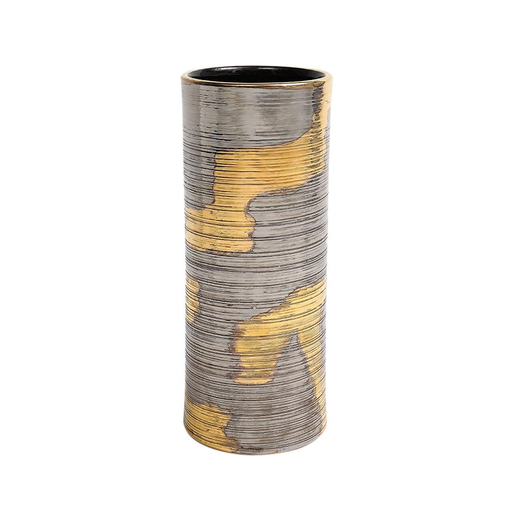 Mid-Century Modern Raymor Bitossi Vase, Ceramic, Abstract, Brushed Metallic Gold, Platinum, Signed For Sale