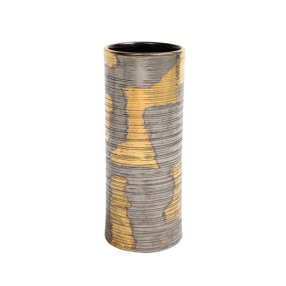 Raymor Bitossi-Vase, Keramik, abstrakt, gebürstetes Metallic-Gold, Platin, signiert (Glasiert) im Angebot