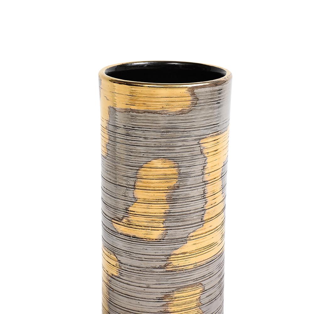 Mid-20th Century Raymor Bitossi Vase, Ceramic, Abstract, Brushed Metallic Gold, Platinum, Signed For Sale