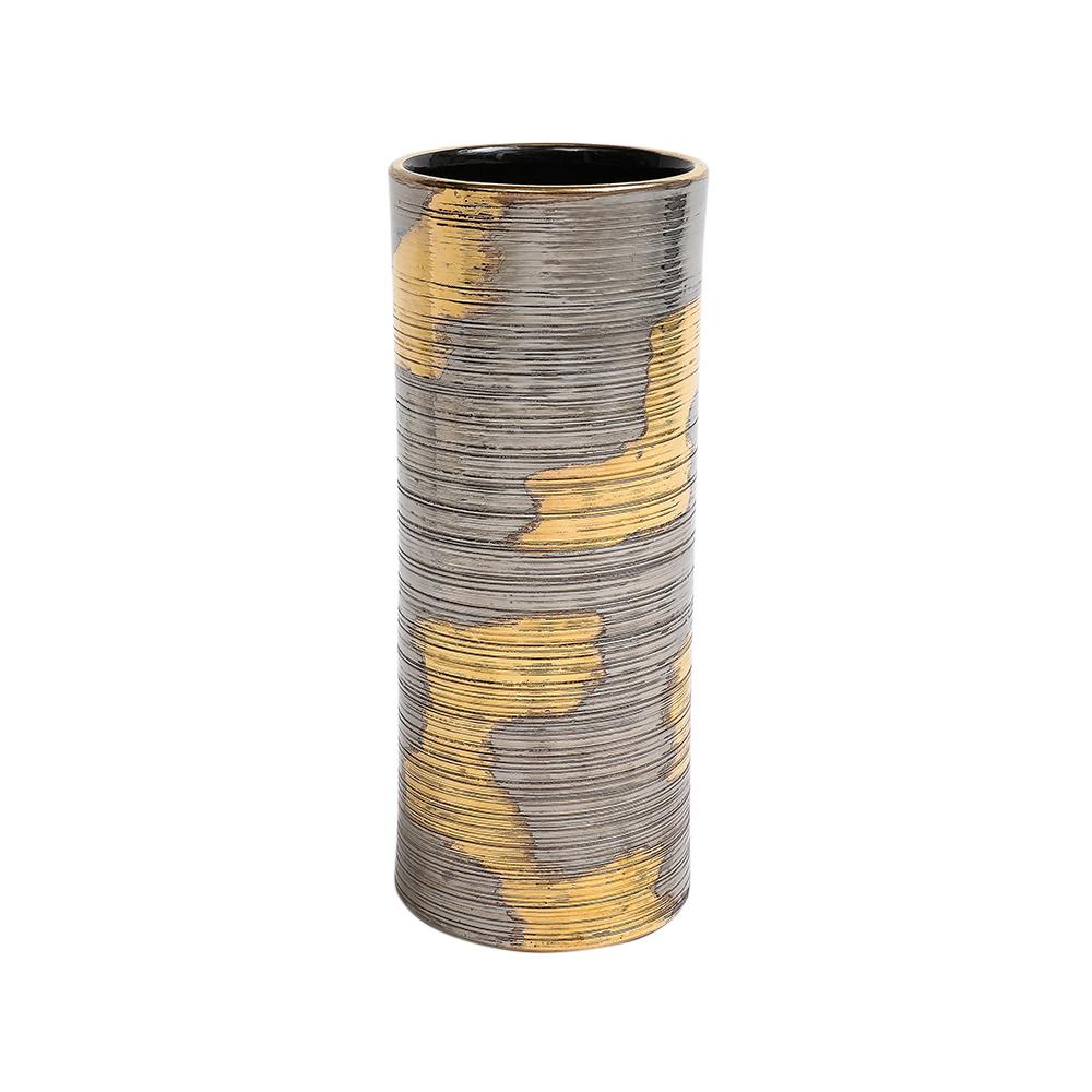 Raymor Bitossi Vase, Ceramic, Abstract, Brushed Metallic Gold, Platinum, Signed For Sale 1