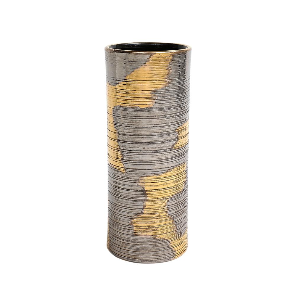 Vase Raymor Bitossi, céramique, abstrait, or métallique brossé, platine, signé en vente 1