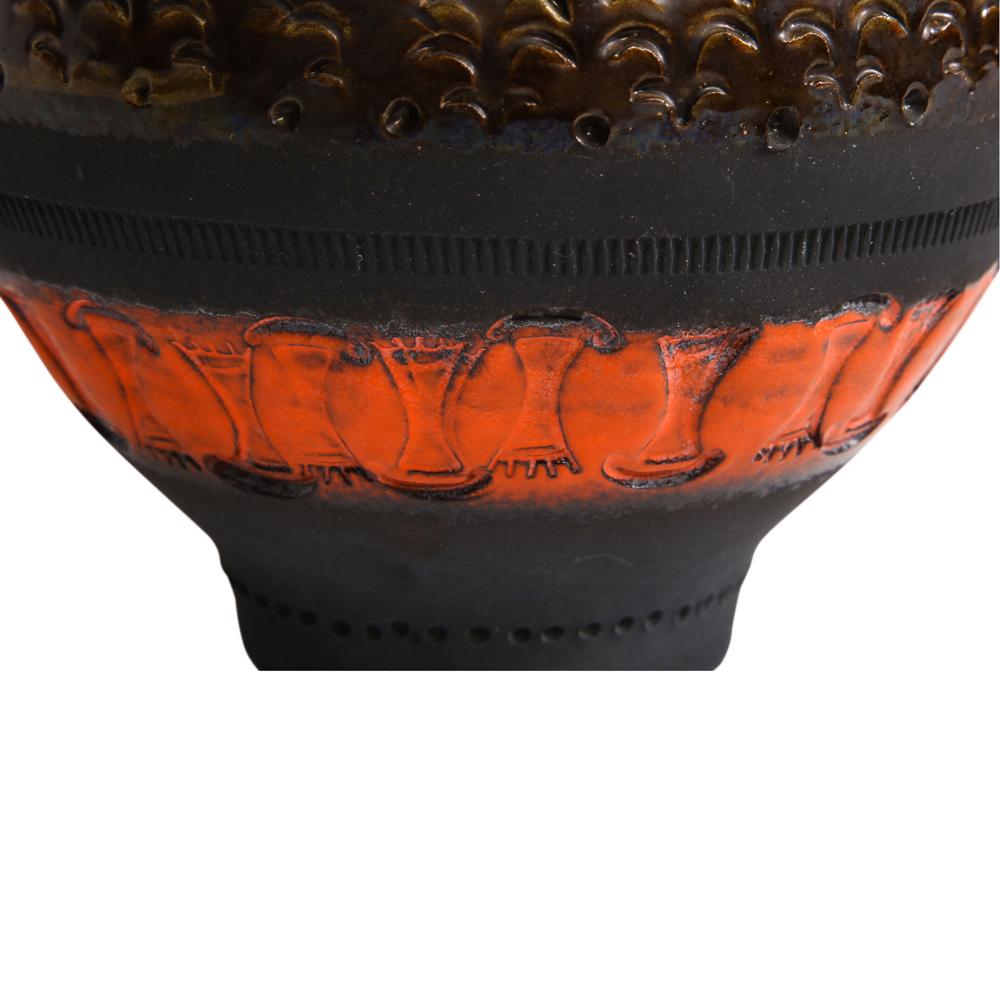 Bitossi for Raymor Vase, Ceramic, Matte Black, Yellow, Orange, Stripes, Signed 4
