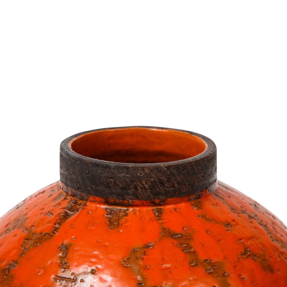 Mid-Century Modern Bitossi for Raymor Vase, Ceramic, Orange and Brown, Signed For Sale