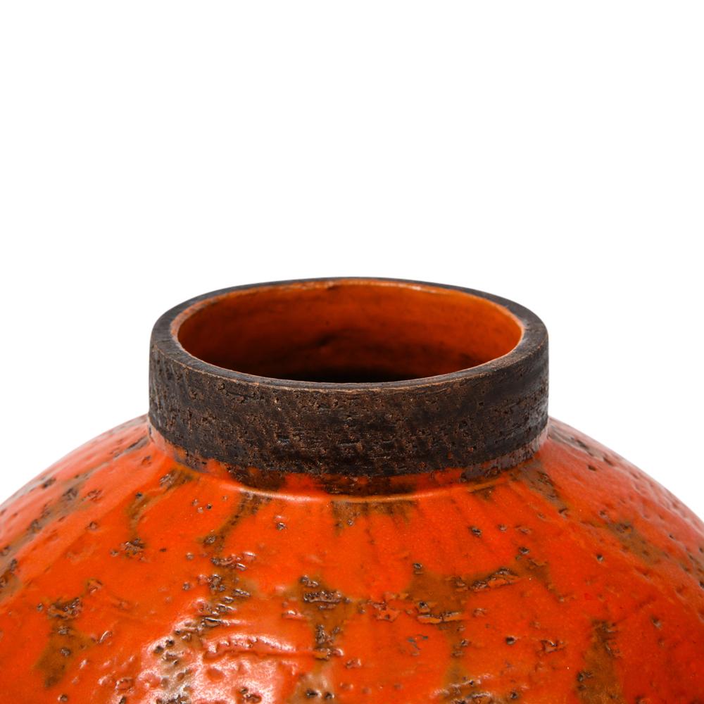 Italian Bitossi for Raymor Vase, Ceramic, Orange and Brown, Signed For Sale