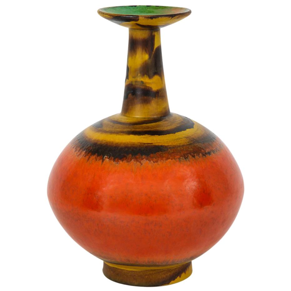 Raymor Bitossi Vase, Ceramic, Orange Yellow, Bagni Signed