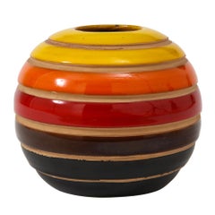 Raymor Bitossi Vase, Ceramic Stripes, Yellow Orange Red, Signed