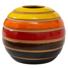 Raymor Bitossi Vase, Ceramic Stripes, Yellow Orange Red, Signed 
