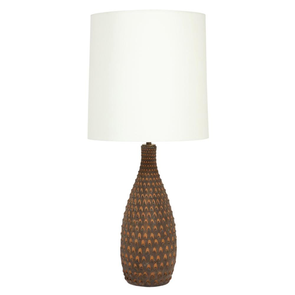 Lampe de bureau Raymor, céramique, marron,cone de pin, signée