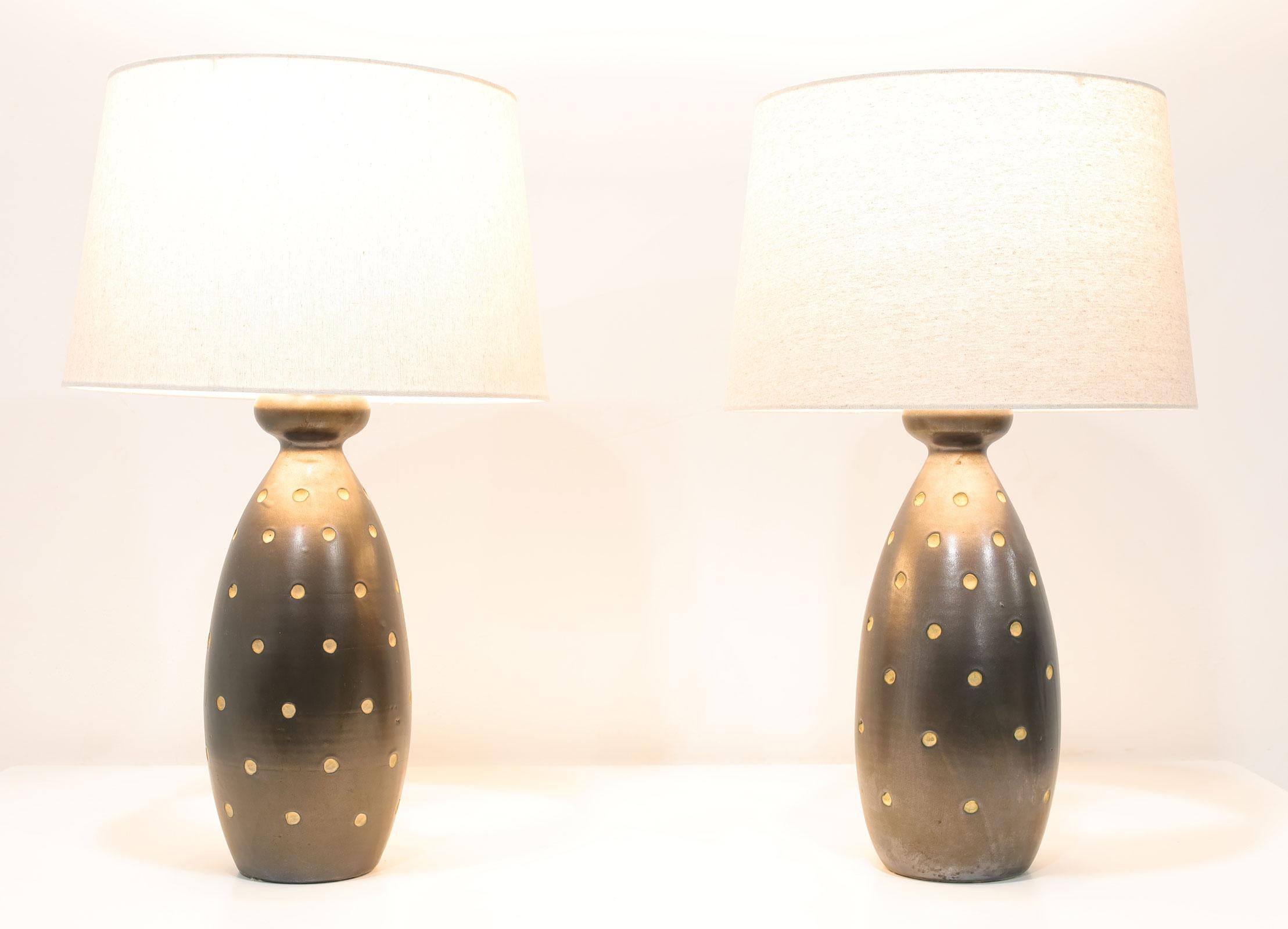 Mid-Century Modern Lampes de bureau Raymor, 1955 avec abat-jour en lin en vente