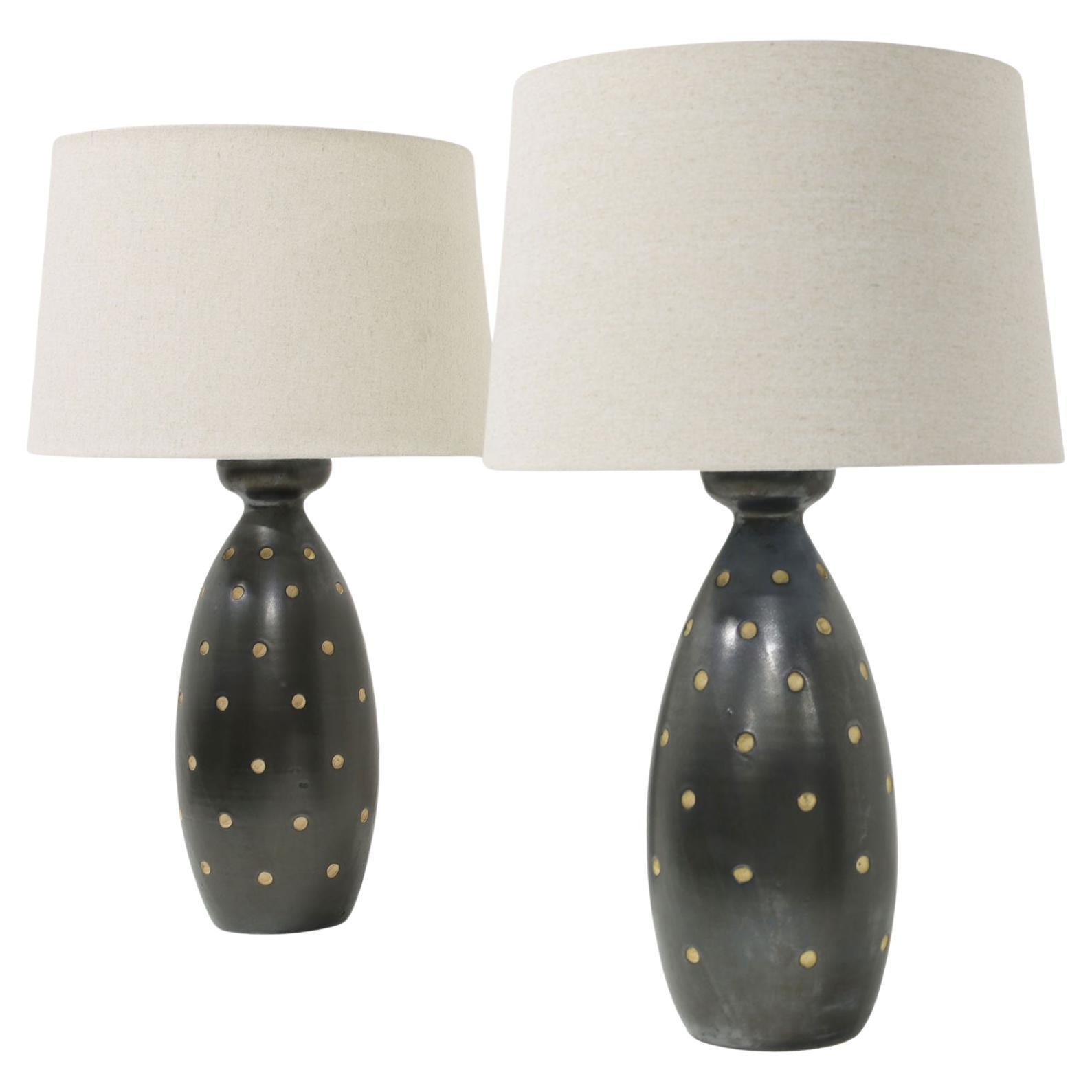 Raymor Ceramic Table Lamps, 1955 with Linen Shades
