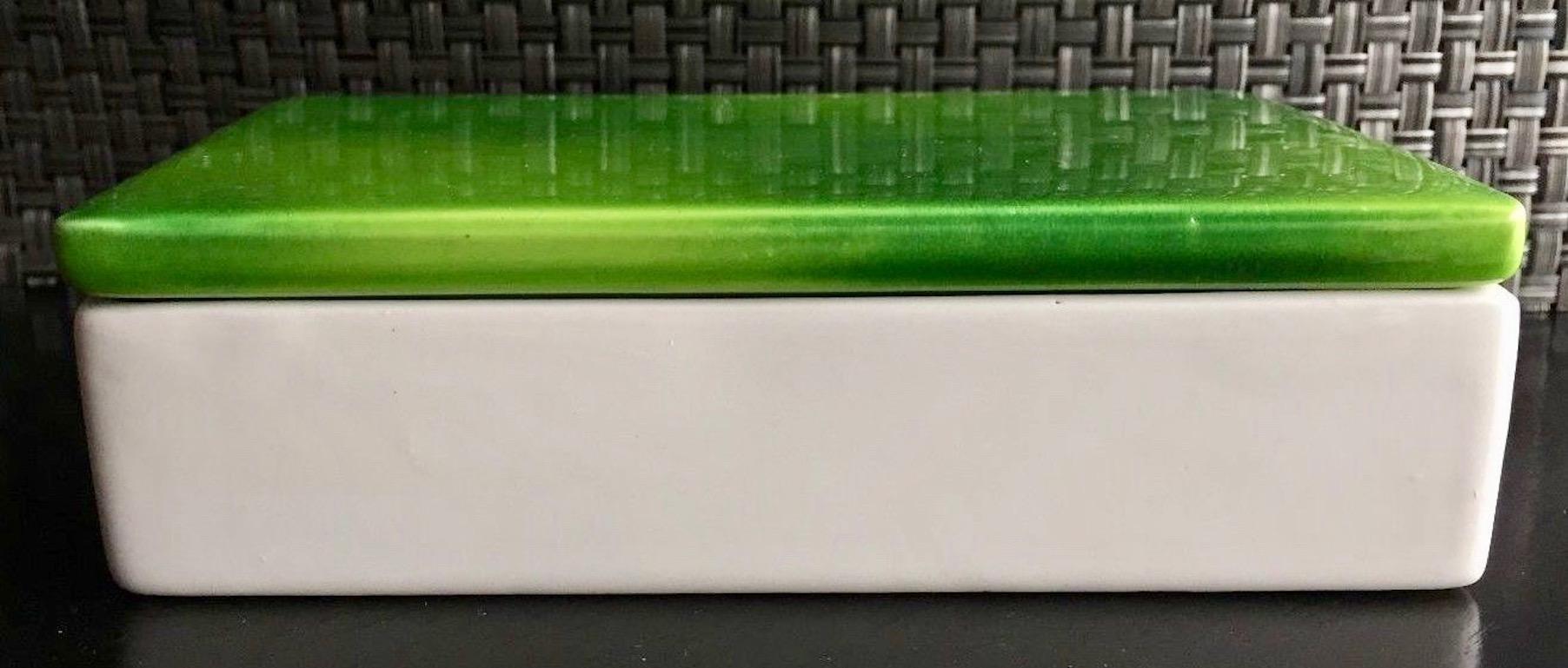 Italian Raymor Green and White Ceramic Box