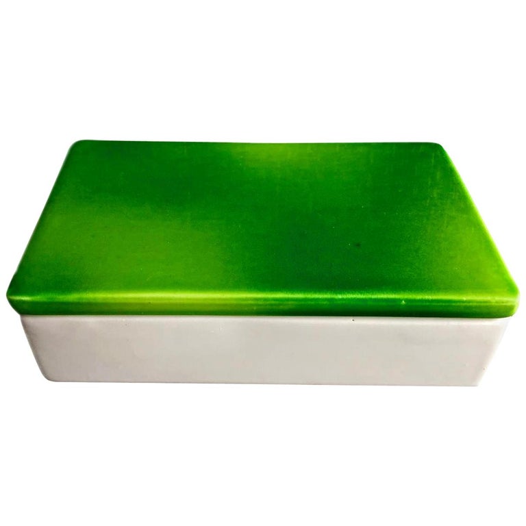 Raymor Green and White Ceramic Box at 1stDibs