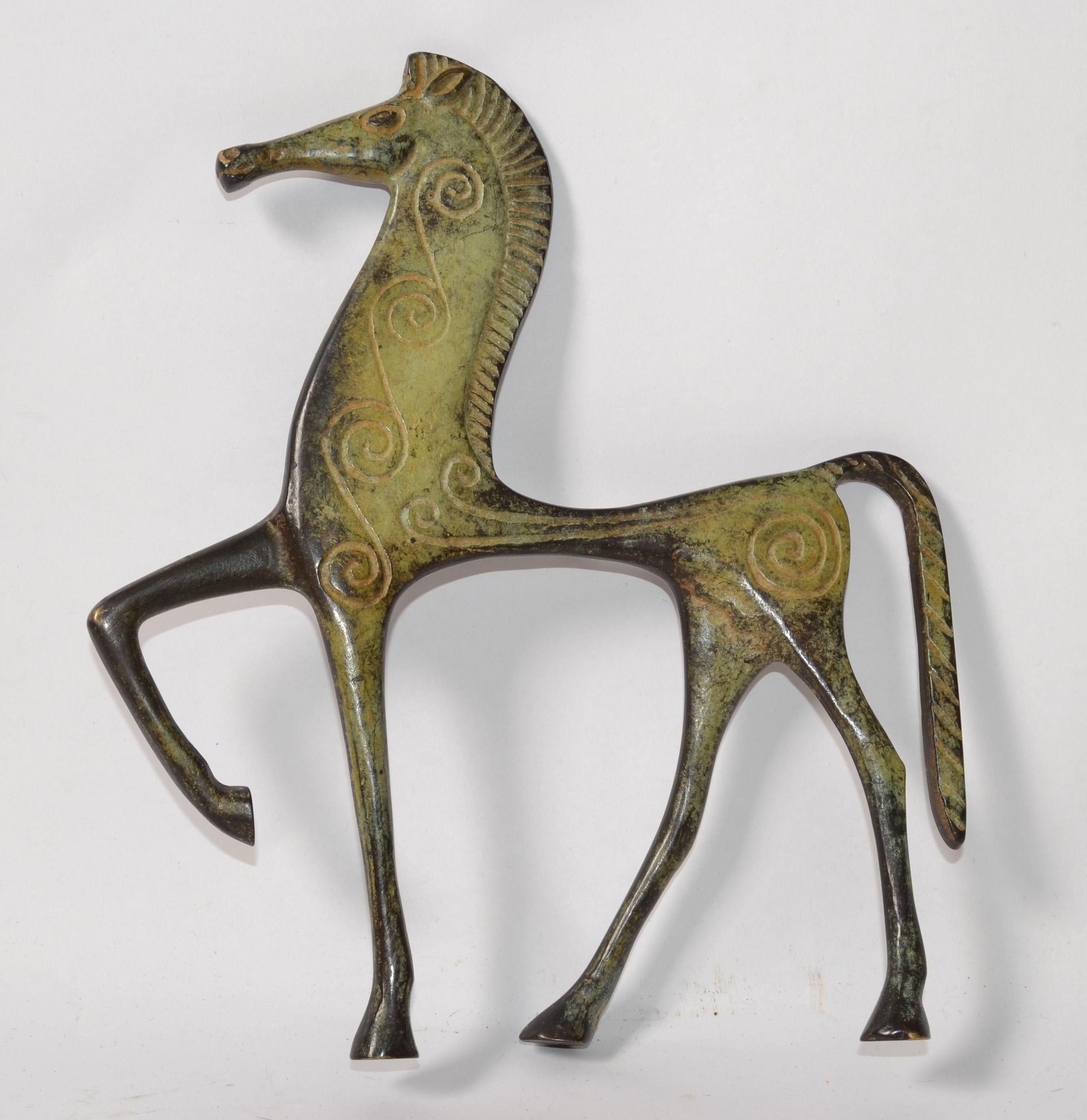Raymor Italienische 1950er Jahre Bronze Messing Patina Etrusker Pferd Figur Weinberg Stil  im Angebot 5