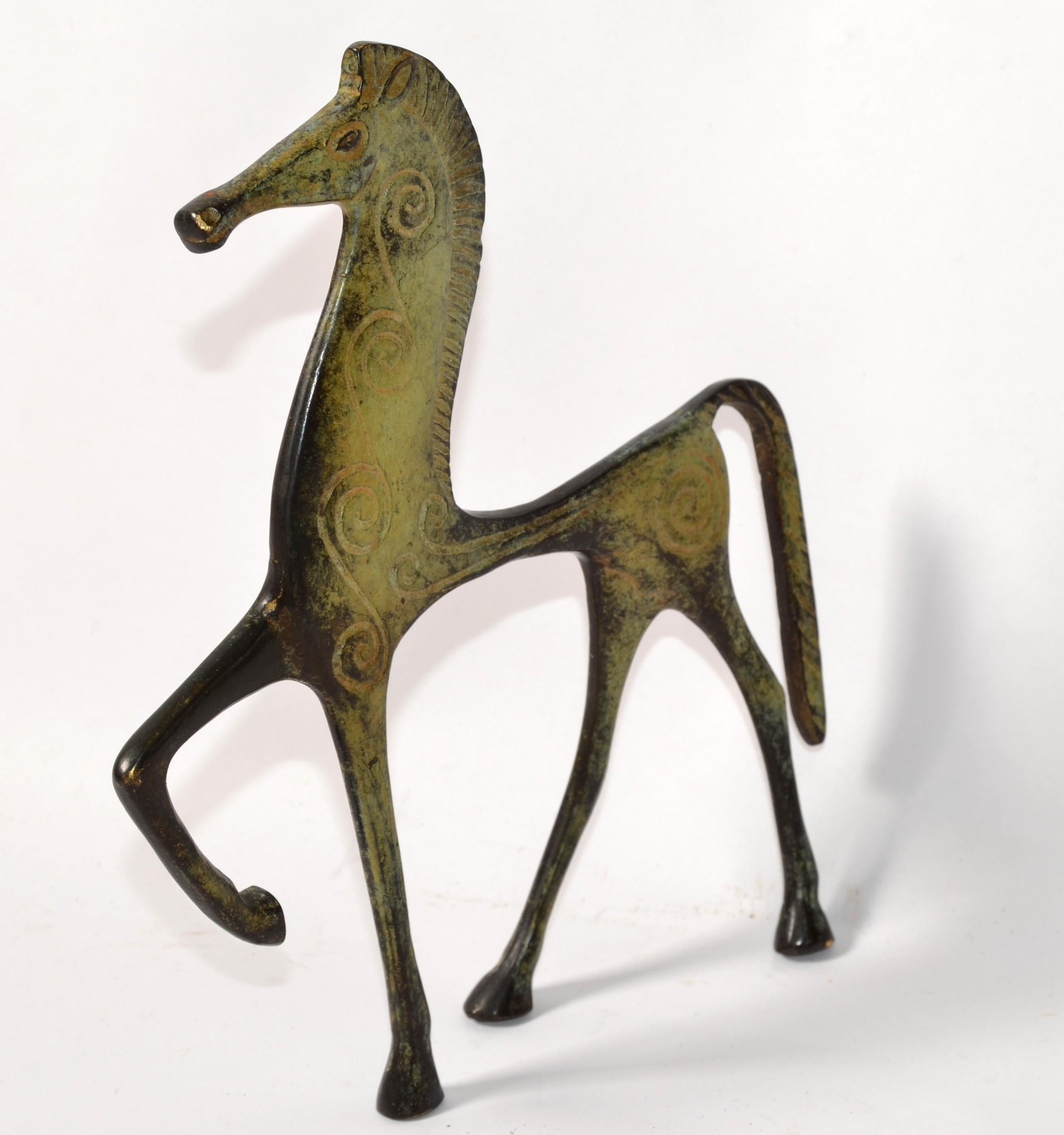 Mid-Century Modern Raymor Italian 1950s Bronze Brass Patina Etruscan Horse Figurine Weinberg Style  For Sale