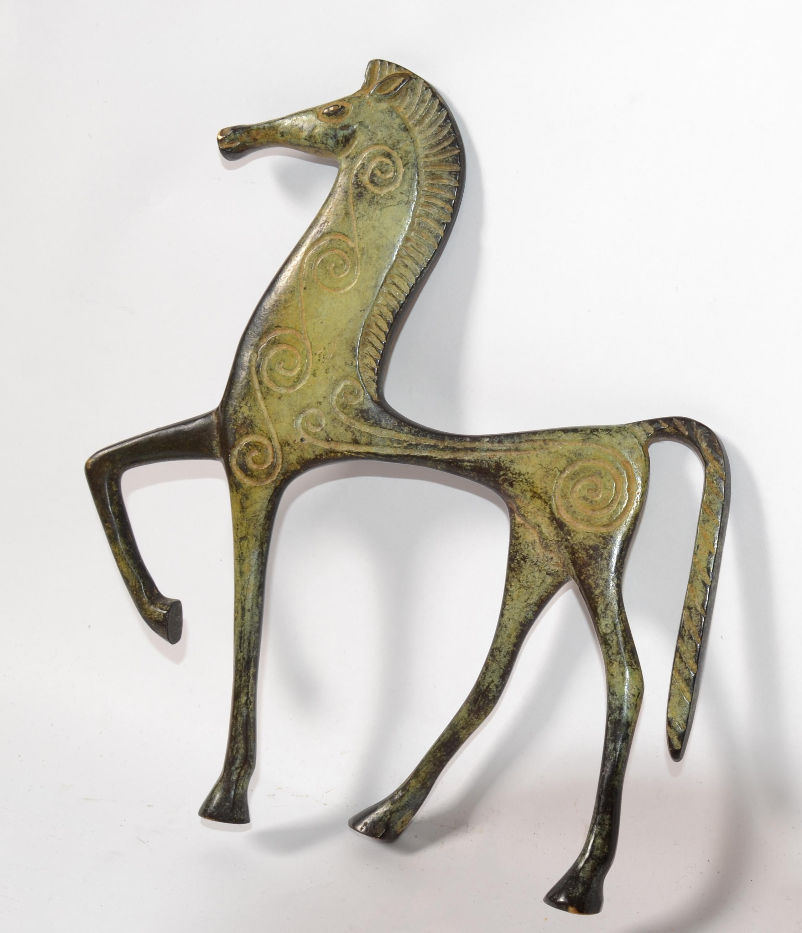 Hand-Crafted Raymor Italian 1950s Bronze Brass Patina Etruscan Horse Figurine Weinberg Style  For Sale