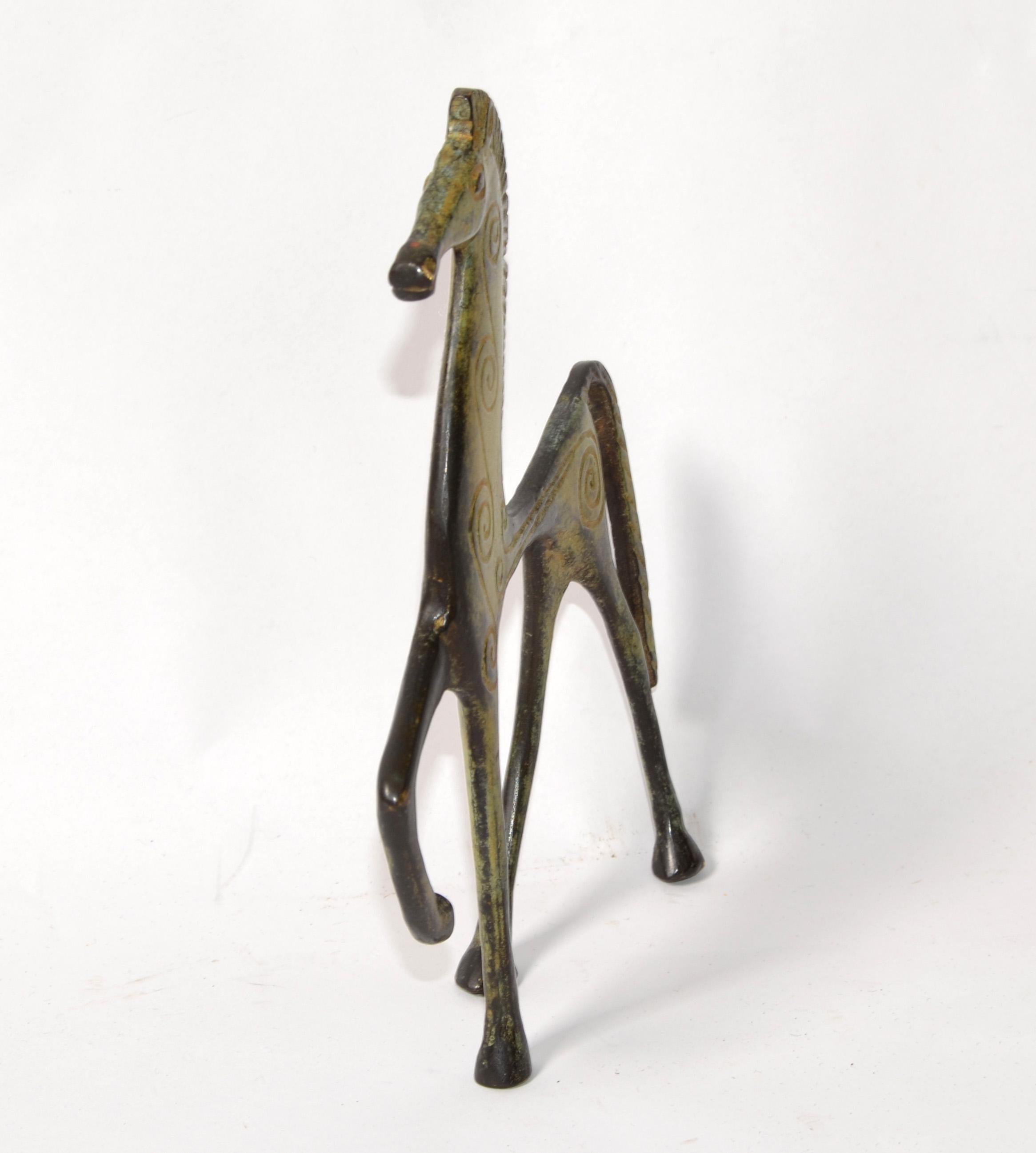 Raymor Figurilla Caballo Etrusco Estilo Weinberg Patinado Bronce Italiano Años 50 mediados del siglo XX en venta