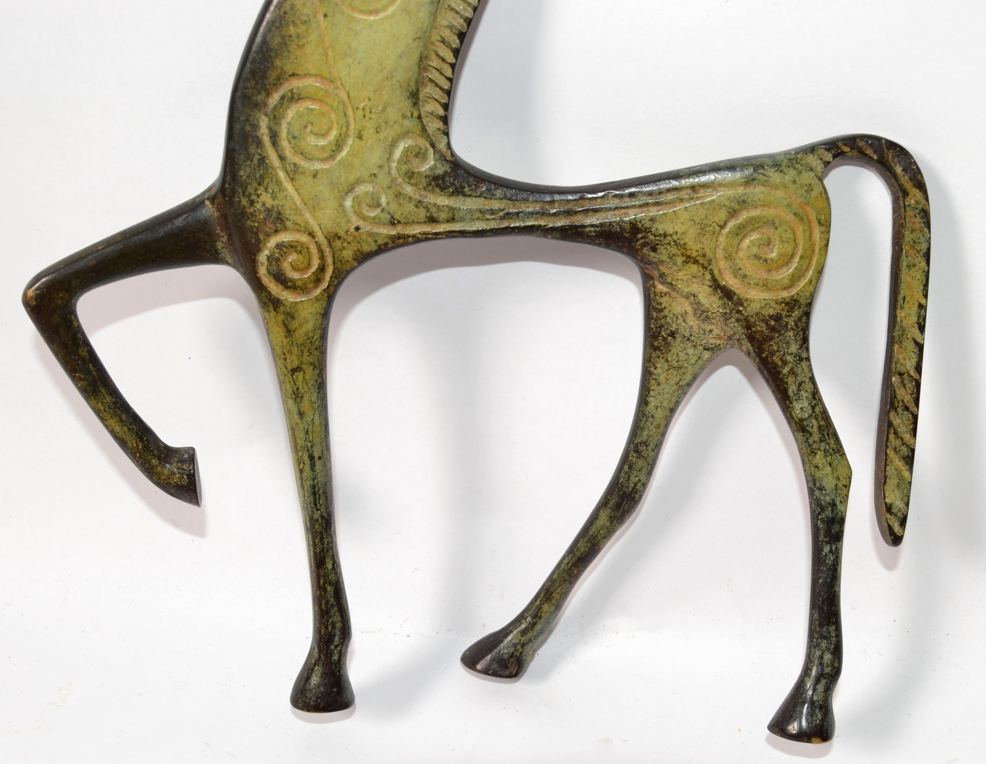 Raymor Italienische 1950er Jahre Bronze Messing Patina Etrusker Pferd Figur Weinberg Stil  im Angebot 2