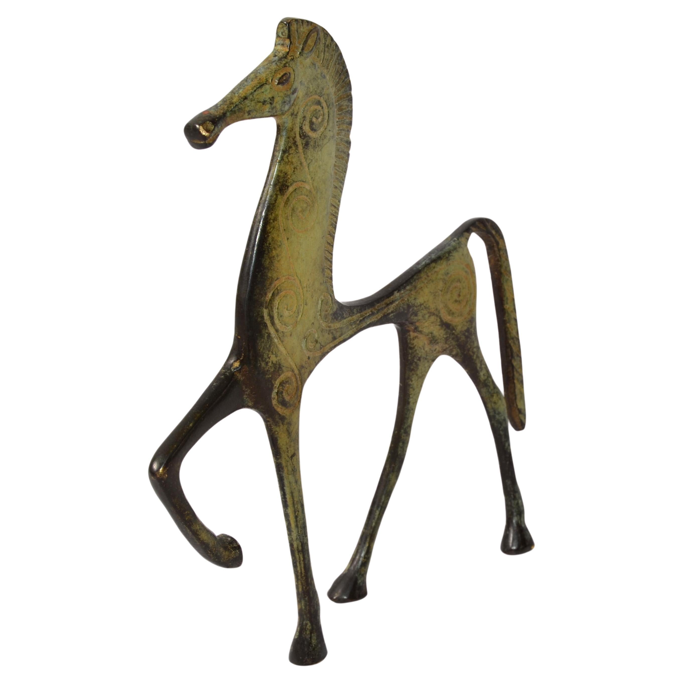 Raymor Italienische 1950er Jahre Bronze Messing Patina Etrusker Pferd Figur Weinberg Stil  im Angebot