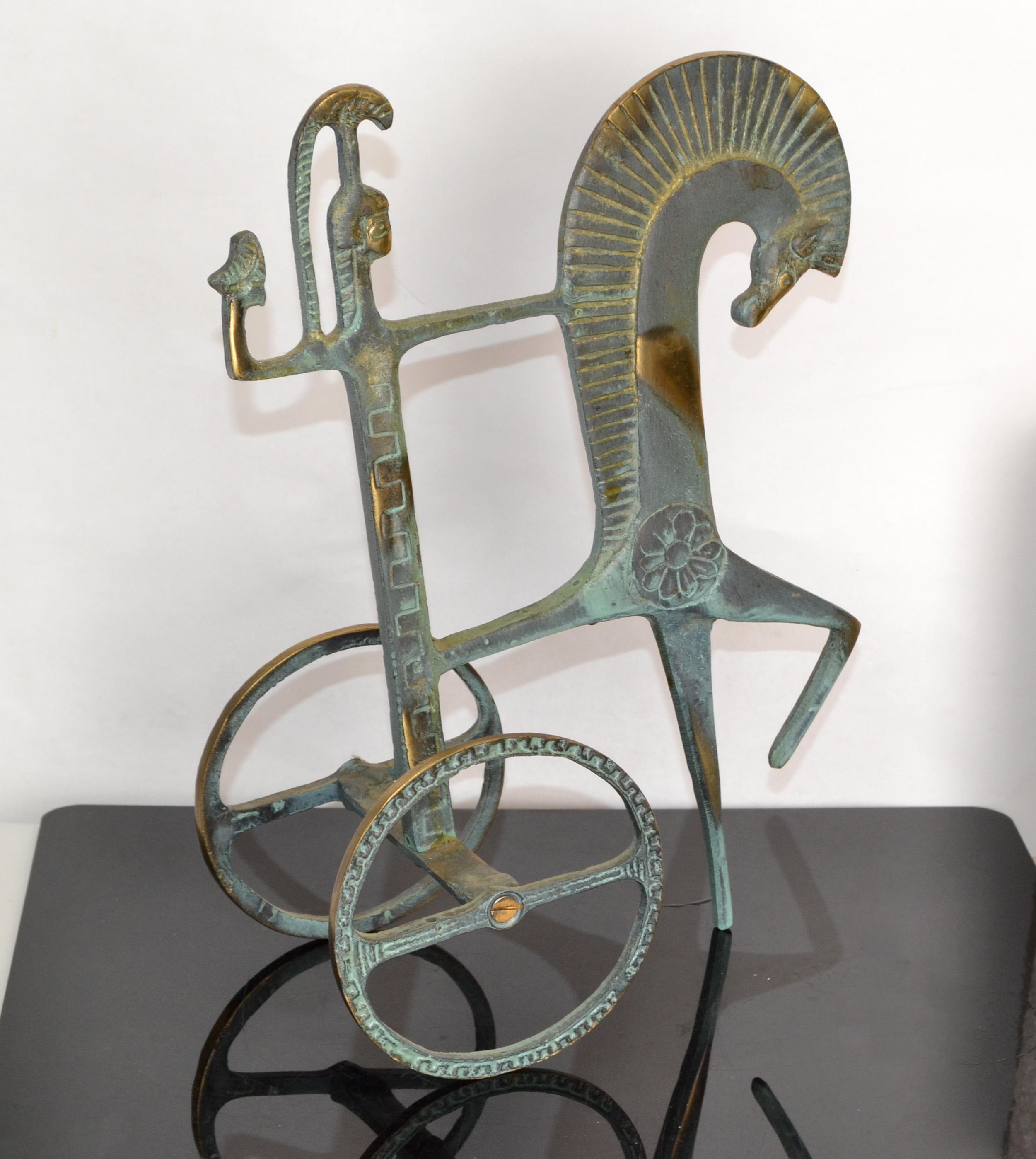 Raymor Italian 1950s Bronze Brass Patina Etruscan Roman Chariot Weinberg Style  8