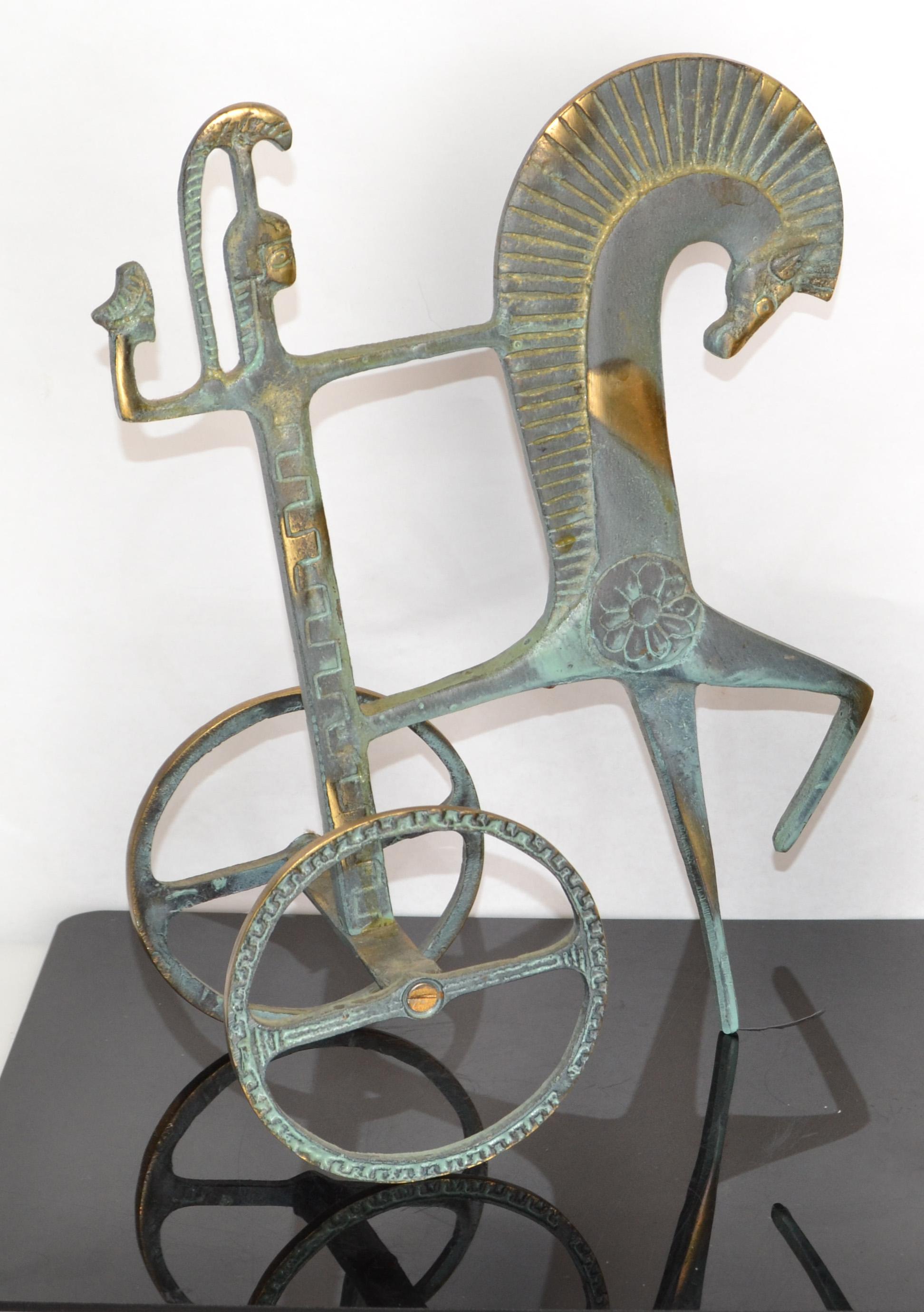 Mid-Century Modern Raymor Italian 1950s Bronze Brass Patina Etruscan Roman Chariot Weinberg Style 